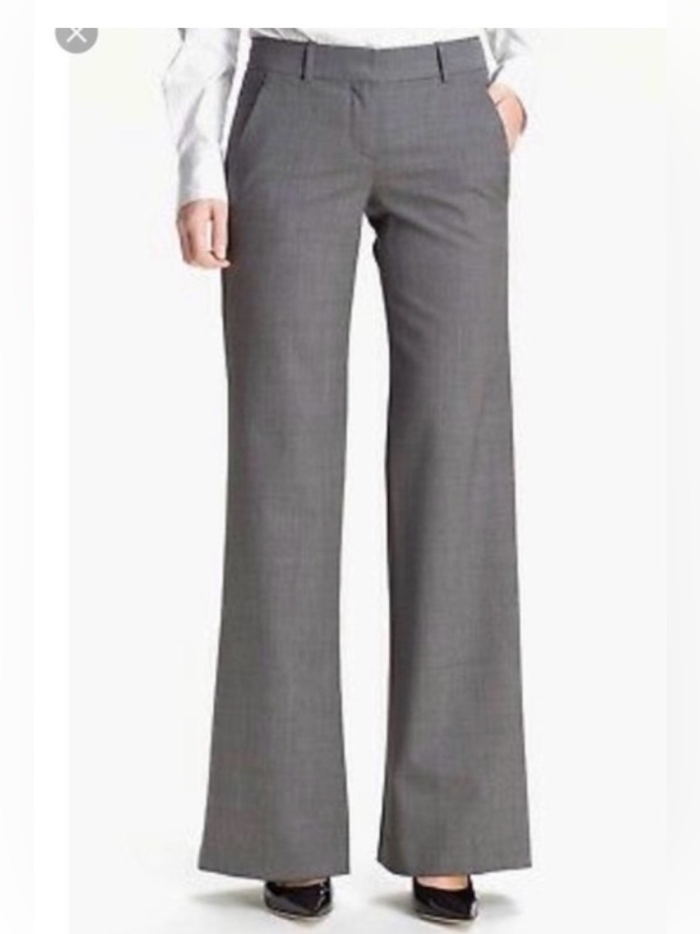 Theory Gray Mid-Rise Wool blend Wide Leg Dress Pants
